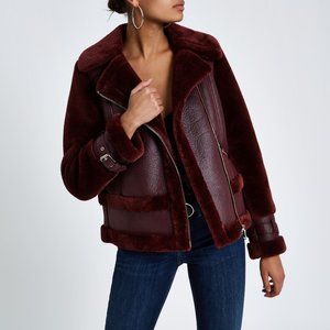River Island PETITE faux fur aviator jacket